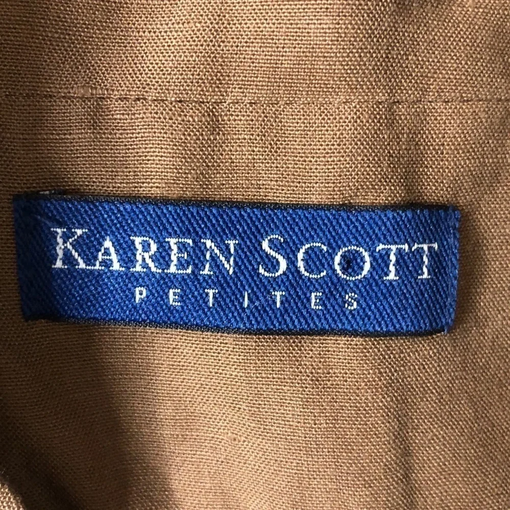 NEW KAREN SCOTT Petites Linen & Cotton Mocha Brown Button Front Blazer Size 10P - Picture 4 of 9